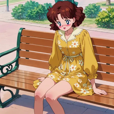 masterpiece, amazing quality, best quality, ultra-detailed, 8K, illustration, ultra-detailed-eyes, soft skin, very awa, very as2, soft body, 1990s \(style\), official art, OsakaNaru ill,blue eyes,short hair,brown hair,hair bow, ((solo)), blush, smile, open...