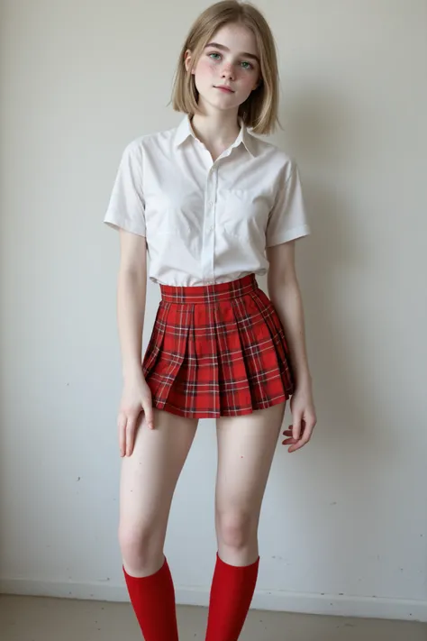A (gorgeous schoolgirl:1.5), posing in front of a grey wall, full subject in view, studio photoshoot, in perfect lighting, centered framing, neutral background, minimalism.
(Teenage girl:1.4), teenage student, (dirty blonde hair:1.3), (perfect hair:1.3), ...