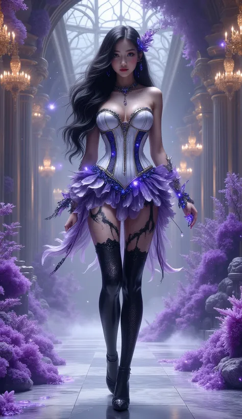 4K, hyper detail, hyper detail clothing texture, 17-year-old young Asian girl with a cute face with sweet appearance and white skin, tall body, slim and small belly, wide waist, shiny body, shiny costume, long and sexy muscular legs, and giant breasts. wea...