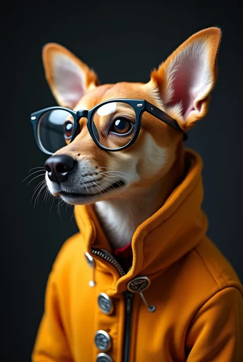 The best wallpaper for mobile phones, award winning wallpaper, portrait photograph, in the front view is a portrait of a cute dog with fashion from the space age of the mid-60s, profile picture, frenulum piercing, sets a strong contrast that accentuates th...