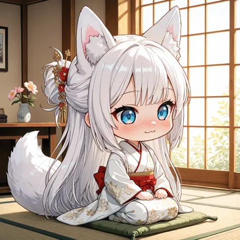 (masterpiece), (best quality), chibi, stylized, around 2.5 heads tall, small body, proportionally big head, official art style, thick outlines, clean lines, vibrant colors, cute, expressive,
1 (chibi girl),(solo:1.2),white hair,long hair,straight hair,blue...