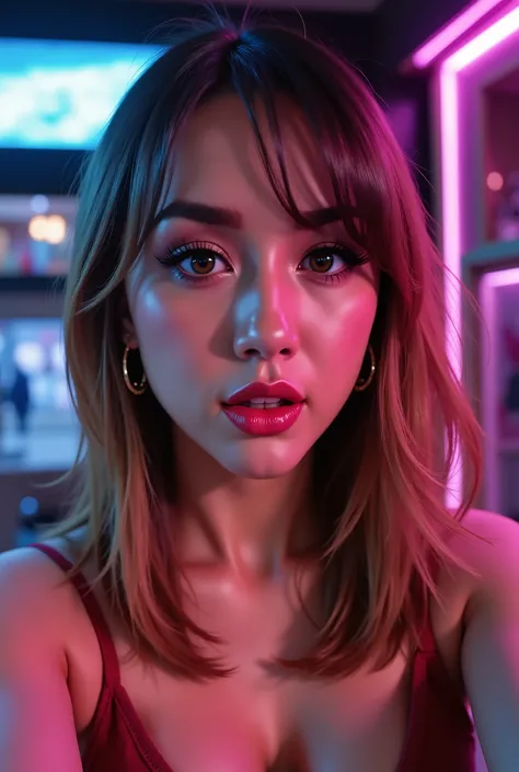 Create a dynamic, ultra eye-catching YouTube thumbnail woman creator with a bold, high-contrast color palette. Feature a central subject—a charismatic, expressive character with a surprised or excited look—to instantly convey emotion. Use a dramatic, sligh...