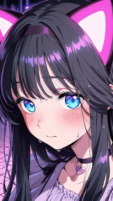 BREAK (masterpiece:1.2), best quality, high resolution,8k wallpaper, (illustration:0.8), (beautiful detailed eyes:1.6),Suburban road with purple fog drifting low, neon purple and orange halloween lights reflecting on wet pavement, glowing pumpkins on porch...