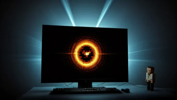 Minecraft meets SCP Foundation lore,A group of friends gather around a Minecraft PC, only to witness the screen morph into a display of anomalous, SCP-like phenomena, such as reality-distorting portals and cryptic, pulsing symbols. This prompt demands a se...