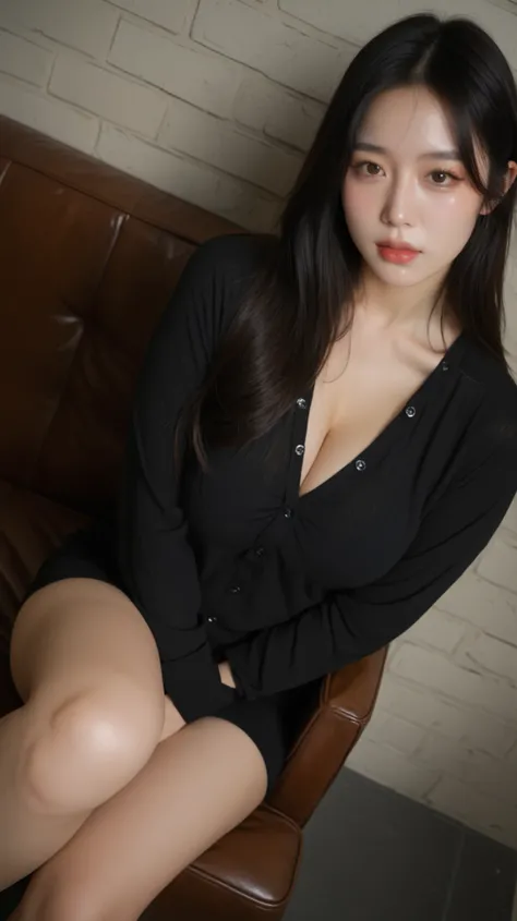 high res,32K,masterpiece,top quality,ultra detailed face, big breasts, wide hips, (Wavy long black hair), Dark Brown Eyes, ((Double Eyelids)), (Long Eyelashes), (((Korean Girl))), (((White Skin))), Beautiful Makeup, (Eyeshadow), Very Elaborate Eyes, Natura...