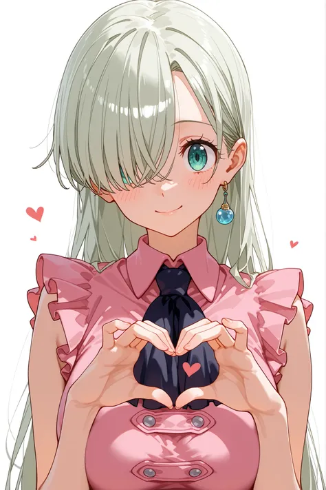 Elizabeth liones:1.3,視聴者を見る:1.4,”Facing directly forward”, “looking straight into the camera”:1.7,happy light smile:1.3,(ナース服:1.5),カルテを抱く:1.3,髪をかきあげる:1.3,銀髪,hair over one eye,heart hands:1.5