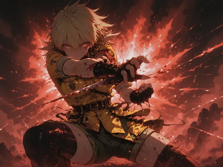 best quality, highly detailed, very aesthetic, Seras Victoria is fighting with her hands, hands in blood. action, spread legs, motion lines, dynamic scene, thigh highs,(thick thights) action, sensual Victoria,