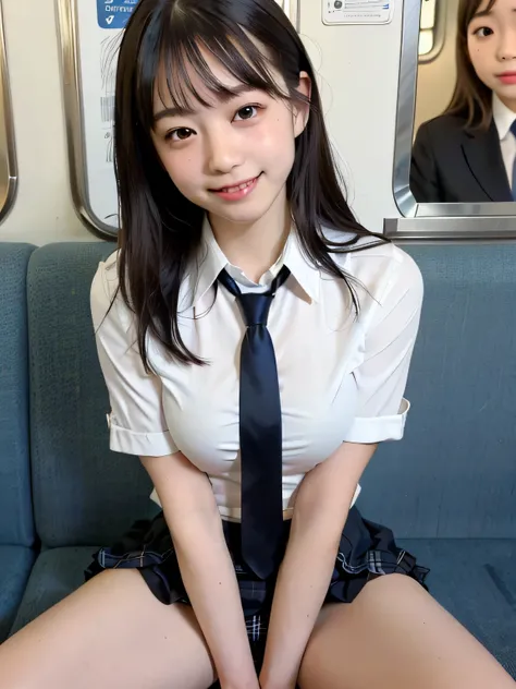 (Inside the Train、taken from below、Highest Quality、extremely delicate details、delicate skin、realistic texture、realistic texture、super high image quality with rice bowl:1.2)、(realistic、photorealistic、Original photo:1.3)、bright color、cutest high school stude...