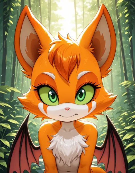 -Bbmbbf-,, masterpiece, best quality, very aesthetic, (1girl:0.7),, (solo:1.3), furry, fidget \(elysian tail\), nimbat, fidget_daet, anthro, furry female, wings, tail, green eyes, colored sclera, bat wings, facial markings, orange fur, white fur, two-tone ...