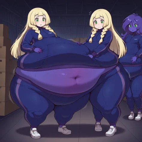 aalillie, long hair, blonde hair, twin braids, green eyes, warehouse, turning into a blueberry, blue skin, Violet skin, tracksuit, shoes, fupa, big fupa, fat fupa, bbinflight
bbinfmedium
bbfinfheavy
bbinfsphere
bbinfbutt