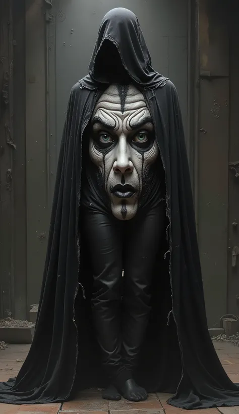 masterpiece,High Quality,Cloak with the face of the Perverted Mask printed on it,
