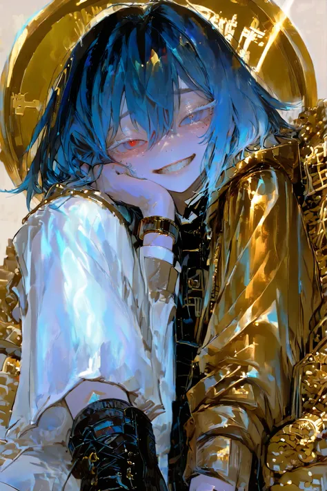 Highest Quality, ultra high definition, masterpiece 【Protagonist】、((solo, anime))、((womanhood)), laugh happily, long white hair, Turquoise Blue Hair、 ((Heterochromia, my left and right eyes are different colors、Red Eyes, blue eyes)), ((My eyelashes are whi...