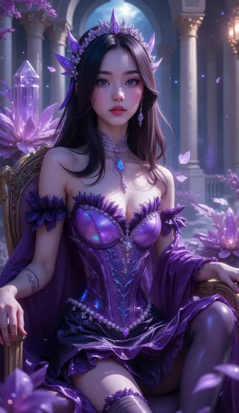 Close-up foto, 4K, hyper detail, hyper detail clothing texture, 17-year-old young Asian girl with a cute face with sweet appearance and white skin, tall body, slim and small belly, wide waist, shiny body, shiny costume, long and sexy muscular legs, and gia...