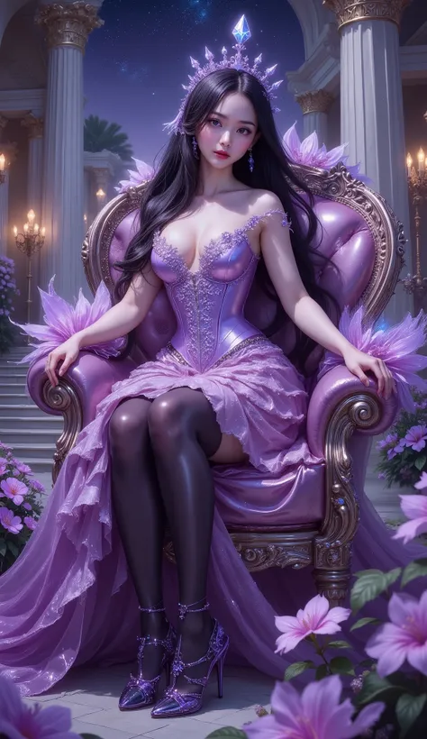 Close-up foto, 4K, hyper detail, hyper detail clothing texture, 17-year-old young Asian girl with a cute face with sweet appearance and white skin, tall body, slim and small belly, wide waist, shiny body, shiny costume, long and sexy muscular legs, and gia...