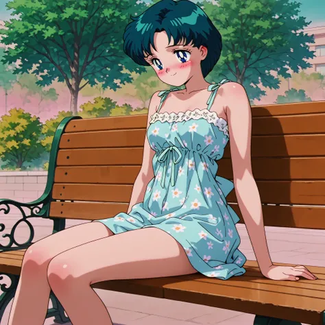 masterpiece, amazing quality, best quality, ultra-detailed, 8K, illustration, ultra-detailed-eyes, soft skin, very awa, very as2, soft body, 1990s \(style\), official art, ami mizuno, blue eyes, blue hair, short hair, parted bangs, small breasts, ((solo)),...