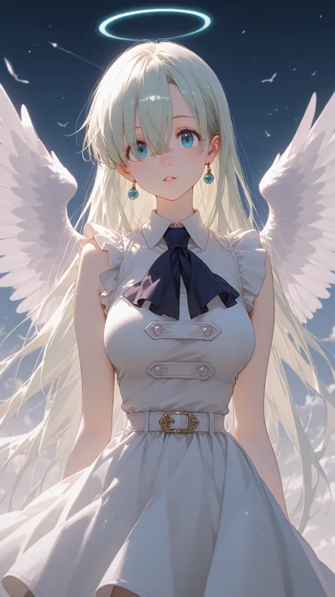 Elizabeth liones, Hair, 灰色Hair, blue eye, very long hair, The Winged Princess flies in the sky:1.3,Floating into the sky:1.5