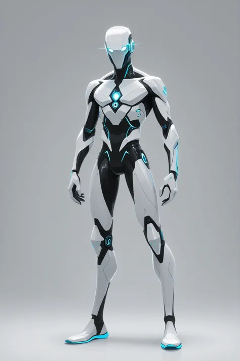 A man wearing a white skinned nanotech sleek design armour, white, lightweight, nanotechnology, blue glowing tiny triangular reactor on chest, high-tech white helmet , tall athletic male body, good body proportion, 2D cartoon style, cinematic depth, white ...