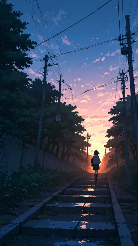 Highest quality, highest image resolution, high-density detailed rendering, overwhelming realism. Digital art, 4K, UHDR. Japanese high school girls walking home from school while happily chatting with their friends. Natural light at dusk.
