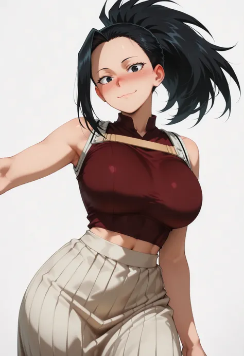 nose blush, shiny legs, shiny body, shiny hair, clear skin, clear body, short hair,, white background, simple background, standing, (masterpiece), best quality, expressive eyes, perfect face,1girl,(large breasts),, nose blush, looking at viewer,, nice legs...