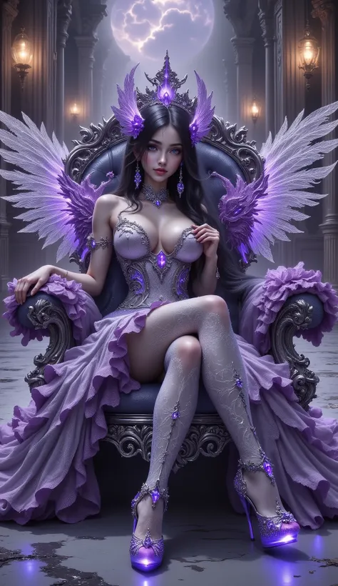 purple fairy sitting on a throne with wings and purple shoes, a beautiful fantasy empress, beautiful fantasy art, fantasy woman, 4k fantasy art, amazing fantasy art, very beautiful fantasy art, hd fantasy art, detailed fantasy art, beautiful fantasy maiden...