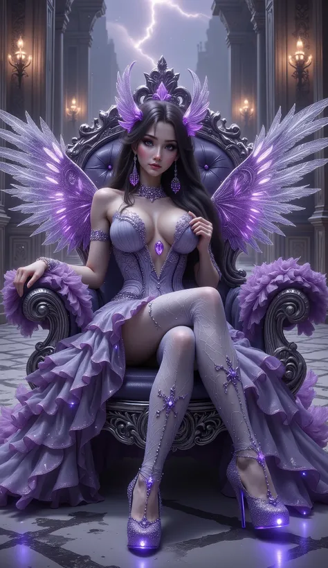 purple fairy sitting on a throne with wings and purple shoes, a beautiful fantasy empress, beautiful fantasy art, fantasy woman, 4k fantasy art, amazing fantasy art, very beautiful fantasy art, hd fantasy art, detailed fantasy art, beautiful fantasy maiden...