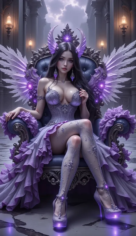 purple fairy sitting on a throne with wings and purple shoes, a beautiful fantasy empress, beautiful fantasy art, fantasy woman, 4k fantasy art, amazing fantasy art, very beautiful fantasy art, hd fantasy art, detailed fantasy art, beautiful fantasy maiden...