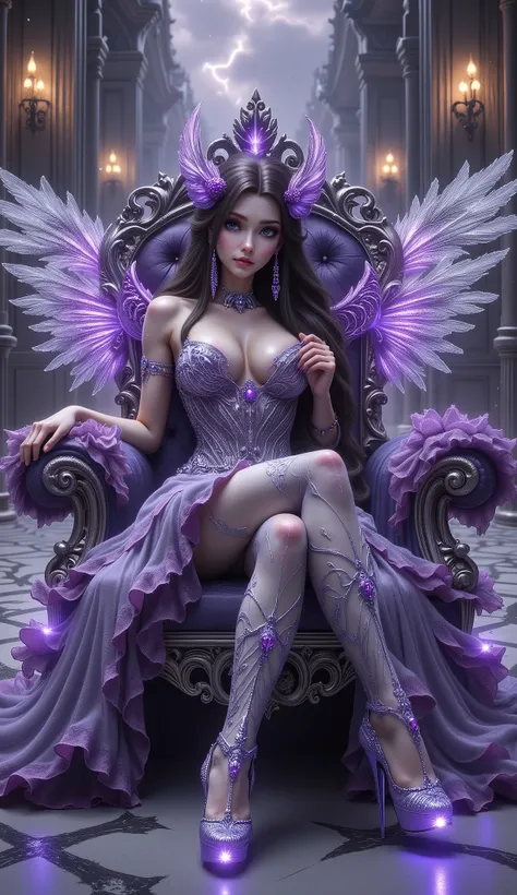 purple fairy sitting on a throne with wings and purple shoes, a beautiful fantasy empress, beautiful fantasy art, fantasy woman, 4k fantasy art, amazing fantasy art, very beautiful fantasy art, hd fantasy art, detailed fantasy art, beautiful fantasy maiden...