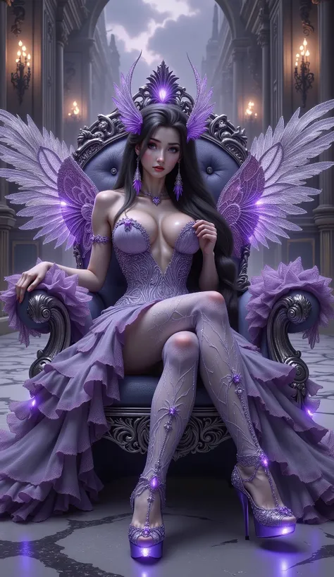 purple fairy sitting on a throne with wings and purple shoes, a beautiful fantasy empress, beautiful fantasy art, fantasy woman, 4k fantasy art, amazing fantasy art, very beautiful fantasy art, hd fantasy art, detailed fantasy art, beautiful fantasy maiden...