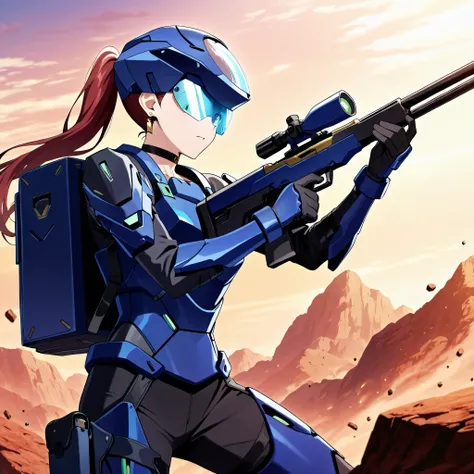 score_9, score_8_up, score_7_up,anime_screenshot,OFFICIAL ART,anime coloring, official anime artwork, screencap, anime screencap,uncensored,Newest,BREAK,1girl,solo,nikkedollasuit,ponytail,BREAK,Sniper Rifle,helmet,sniper glasses,(blue armor:1.5),black body...