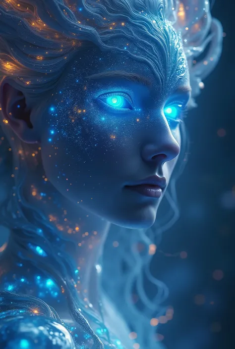 

**Prompt for Seaart AI:**
"Create a highly detailed, photorealistic portrait of an ancient celestial being with a regal and mysterious presence. The figure should have an ethereal, spectral appearance as if manifested from nebula, with glowing blue eyes ...