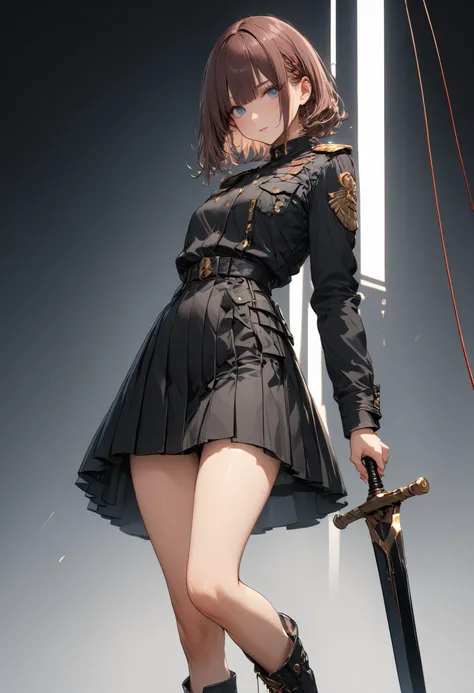 A girl kicks an ant about 2 meters in size、 giant sword、masterpiece，（masterpiece），fuill body ,best quality ，（Highest Quality）， cinematiclighting ，（cinematic lighting）、beautiful detailed eyes ，eye detail connected to an electric wire，uitra-detailed，（Super D...