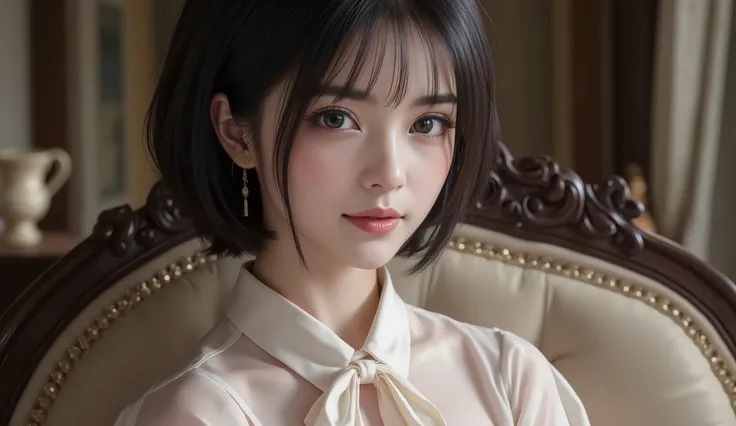 8k,ultra high definition , Highest Quality, Masterpiece,rule of thirds,golden ratio,surreal,Picture, one woman,masterpiece girl,perfect anatomy,upper body,Staring at the Audience.  Great Environment . Elegant anime style illustration, Slim Body and Small B...