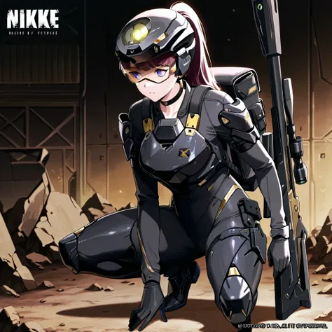 score_9, score_8_up, score_7_up,anime_screenshot,OFFICIAL ART,anime coloring, official anime artwork, screencap, anime screencap,uncensored,Newest,NIKKE style,BREAK,1girl,solo,nikkedollasuit,ponytail,BREAK,(Sniper Rifle),full face helmet,sniper glasses,(bl...