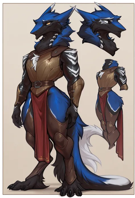 best quality, masterpiece \(quality\), year2024, year2023, 1male, by riolutiny, solo, anthropomorphic_only, long black claws, (front view, side view, multiple views, reference sheet, full body), ((neutral expression, small pupils)), L0LSPL4SH, (sergal), (d...