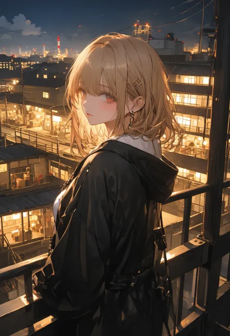 from the top of a small mountain、The factory in front of you、Factory night view、Jewel Illumination、Girl watching