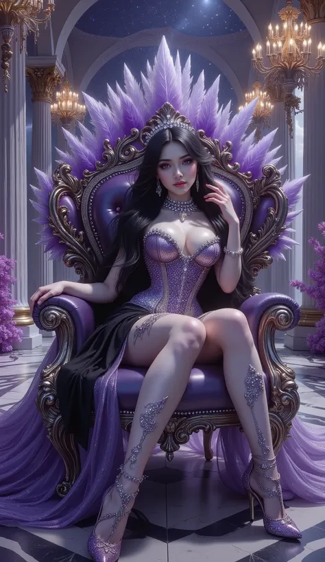 ((best quality)), ((masterpiece)), (4K ultra hd), (hyper detailed),👑 1. Silhouette & Pose
- Seated posture: Upright and graceful, conveying confidence and authority.
- Hand placement: Likely resting on the throne’s armrest or lap, suggesting calm control.
...