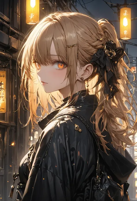 from the top of a small mountain、The factory in front of you、Factory night view、Jewel Illumination、Girl watching 、meteor、空から降り注ぐmeteor、無数のmeteor、masterpiece,(masterpiece),fuill body ,best quality ,(Highest Quality), cinematiclighting ,(cinematic lighting)、...