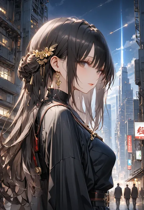 skyscrapersからGirl watching 、skyscrapers、The factory in front of you、Factory night view、一面のFactory night view、fantastic、pipe、It looks like a jewel、Illuminations by llena de va、Girl watching 、meteor、空から降り注ぐmeteor、無数のmeteor群、masterpiece、fuill body ,best quali...