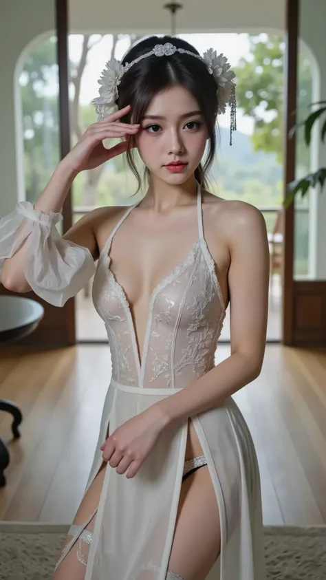 Photorealistic Paintings Inspired by Arafe, CHUNGSAM , Shimizu Yuko , and Ancient Chinese Clothes, beautiful Chinese model, cute and elegant pose, china dress, palace , A Girl Wearing Hanfu , Traditional Chinese, beautiful Asian girl, Chinese style, Trad...