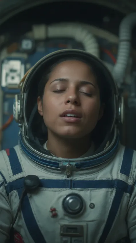 highdefinition images、An image of the space shuttle（女性 ）pilot NASAの宇宙服、眠い顔してる、the moment he woke up、