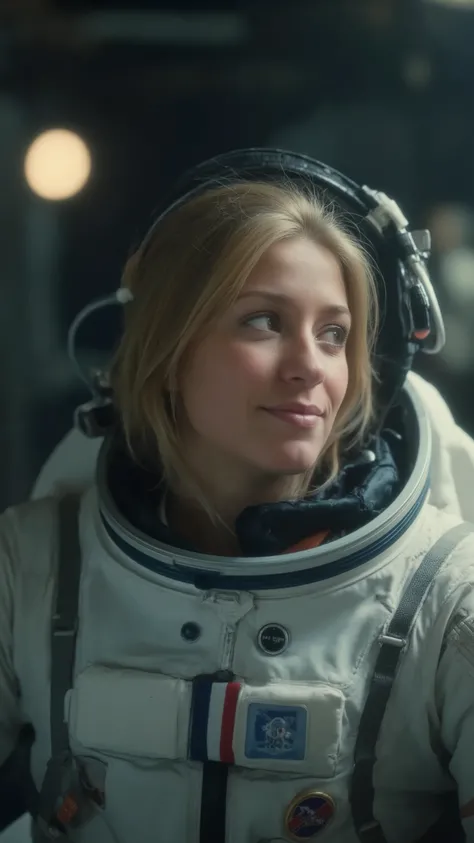 highdefinition images、An image of the space shuttle（女性 ）pilot NASAの宇宙服、眠い顔してる、the moment he woke up、