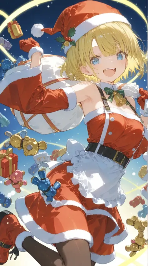 Santa Claus's present workshop。Conveyor belts with plush toys and toy robots、Many toys have been flowing in、The fairies working in the workshop、busy。The fairies are wrapping presents、They are transporting the wrapped presents。anime