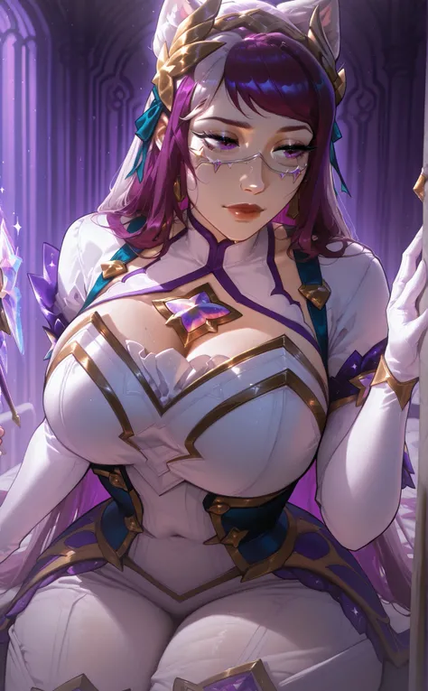 a close up of a woman in a costume with a wand, y 2 k cutecore clowncore, amouranth as a super villain, cosplay, ornate cosplay, glamourous cosplay, professional cosplay, amouranth, better known as amouranth, shalltear from overlord, vi from arcane, star g...