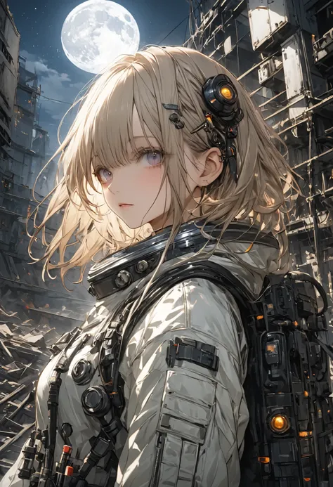 The Forgotten Star、The End of a Distant Galaxy、What kind of stories happened on this forgotten planet、The Forgotten Earth、🌏、Collapsed civilization、Broken Skyscrapers、Covering up、Rubble spreads all over、A girl in a spacesuit looking into the distance、White ...