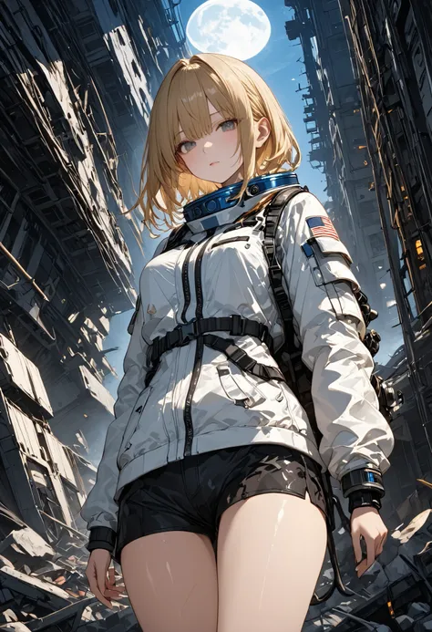 The Forgotten Star、The End of a Distant Galaxy、What kind of stories happened on this forgotten planet、The Forgotten Earth、🌏、Collapsed civilization、Broken Skyscrapers、Covering up、Rubble spreads all over、A girl in a spacesuit looking into the distance、White ...