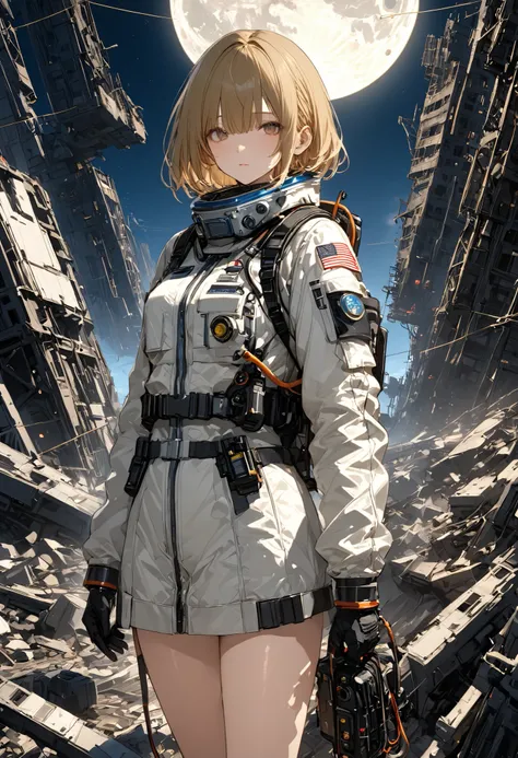 The Forgotten Star、The End of a Distant Galaxy、What kind of stories happened on this forgotten planet、The Forgotten Earth、🌏、Collapsed civilization、Broken Skyscrapers、Covering up、Rubble spreads all over、A girl in a spacesuit looking into the distance、White ...