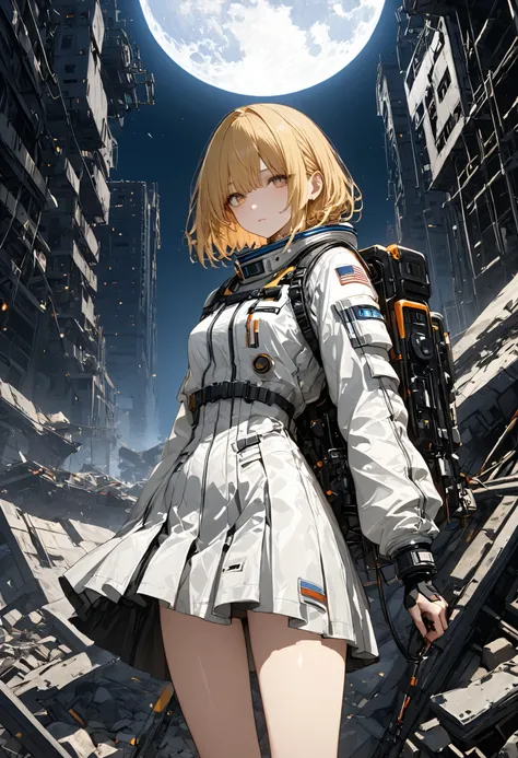 The Forgotten Star、The End of a Distant Galaxy、What kind of stories happened on this forgotten planet、The Forgotten Earth、🌏、Collapsed civilization、Broken Skyscrapers、Covering up、Rubble spreads all over、A girl in a spacesuit looking into the distance、White ...