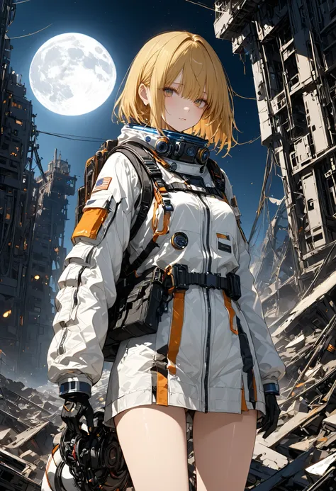 The Forgotten Star、The End of a Distant Galaxy、What kind of stories happened on this forgotten planet、The Forgotten Earth、🌏、Collapsed civilization、Broken Skyscrapers、Covering up、Rubble spreads all over、A girl in a spacesuit looking into the distance、White ...
