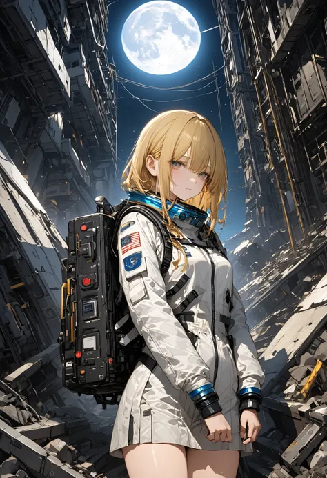 The Forgotten Star、The End of a Distant Galaxy、What kind of stories happened on this forgotten planet、The Forgotten Earth、🌏、Collapsed civilization、Broken Skyscrapers、Covering up、Rubble spreads all over、A girl in a spacesuit looking into the distance、White ...
