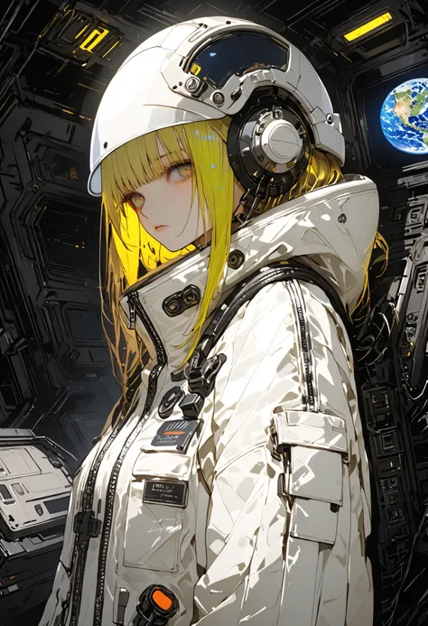 (masterpiece,Highest Quality,ultra detail,超high definition,detailed background),((Cyberpunk)),((flat color)),((colorful)),(1girl),pilot,pilot helmet,pilot jacket,watch the viewers,solo,アッパーボディ,Colored Background,high contrast,Contrasting colors,cowboy shot...